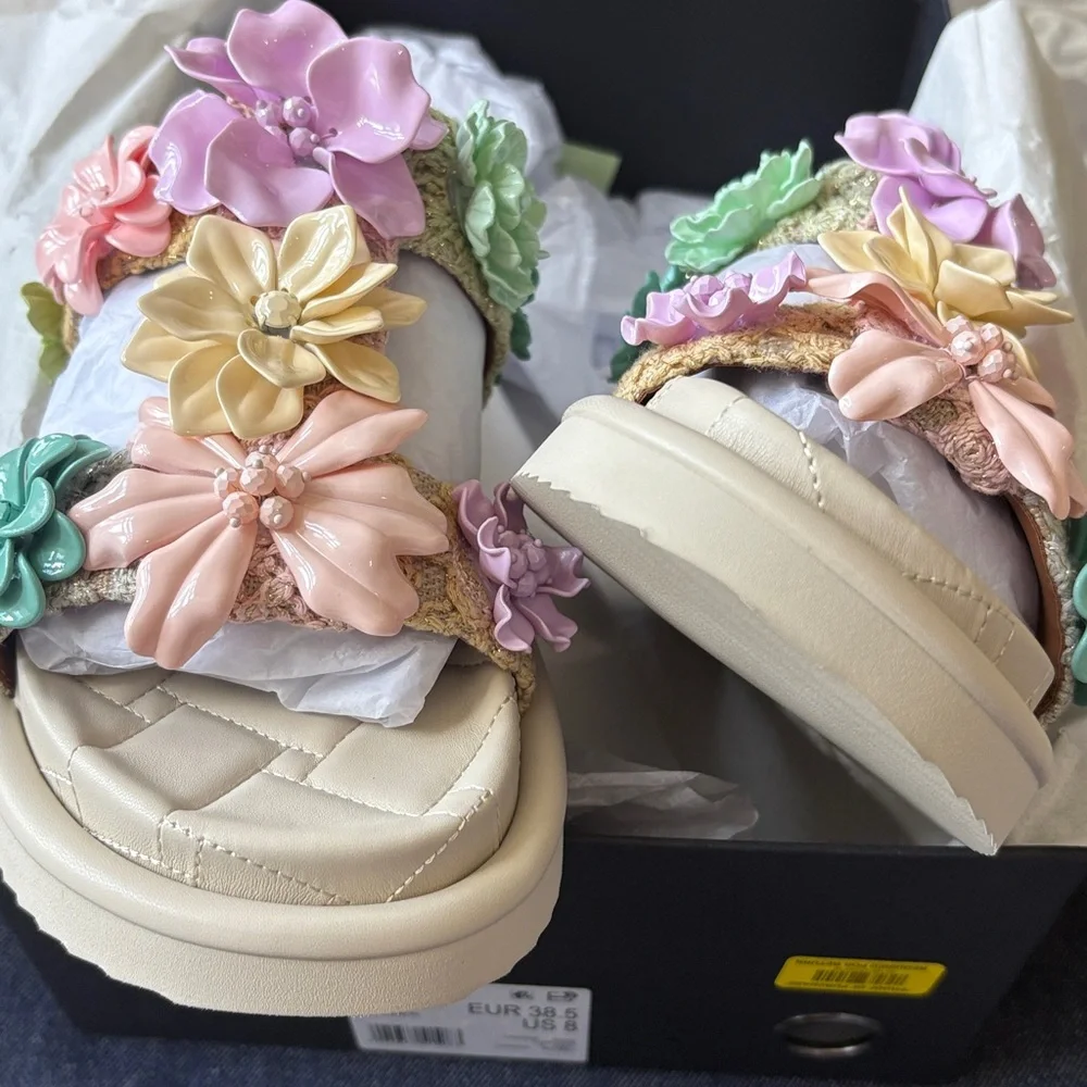 Kurt Geiger Orson Flower Sandals - Multicolor fabric summer size-8 new - Picture 6 of 11